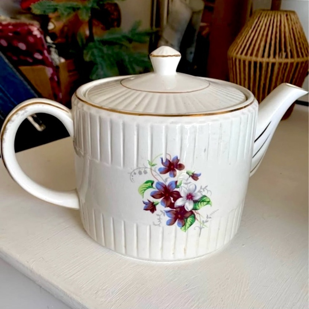 Vintage Violet Floral China Teapot